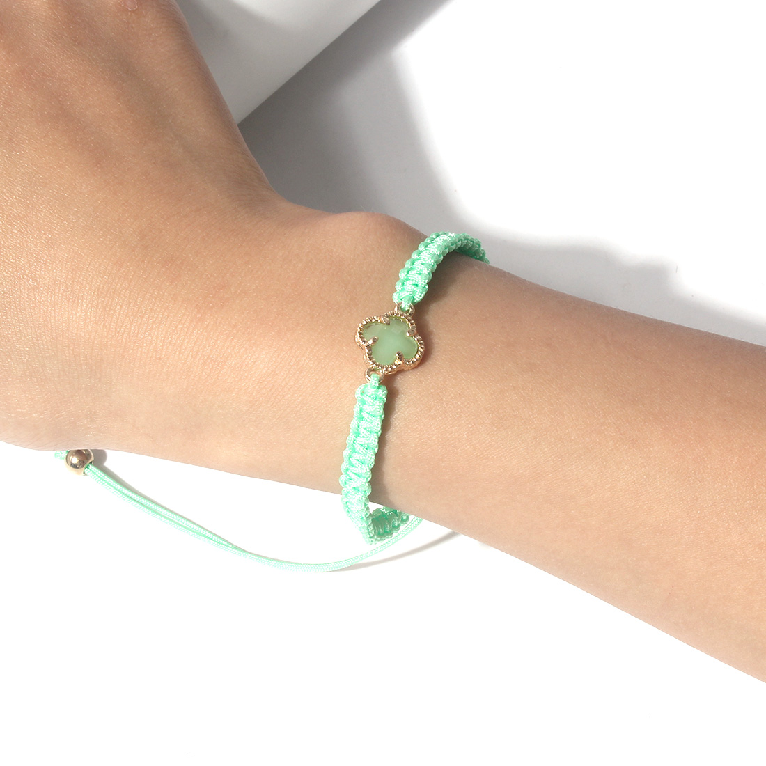 Sweet Four Leaf Clover Alloy Drawstring Handmade Crystal Bracelets