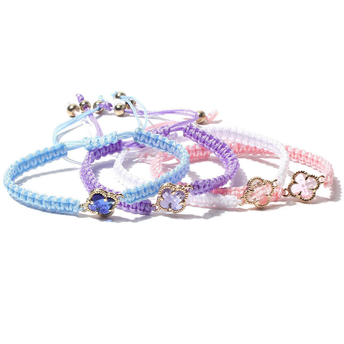 Sweet Four Leaf Clover Alloy Drawstring Handmade Crystal Bracelets