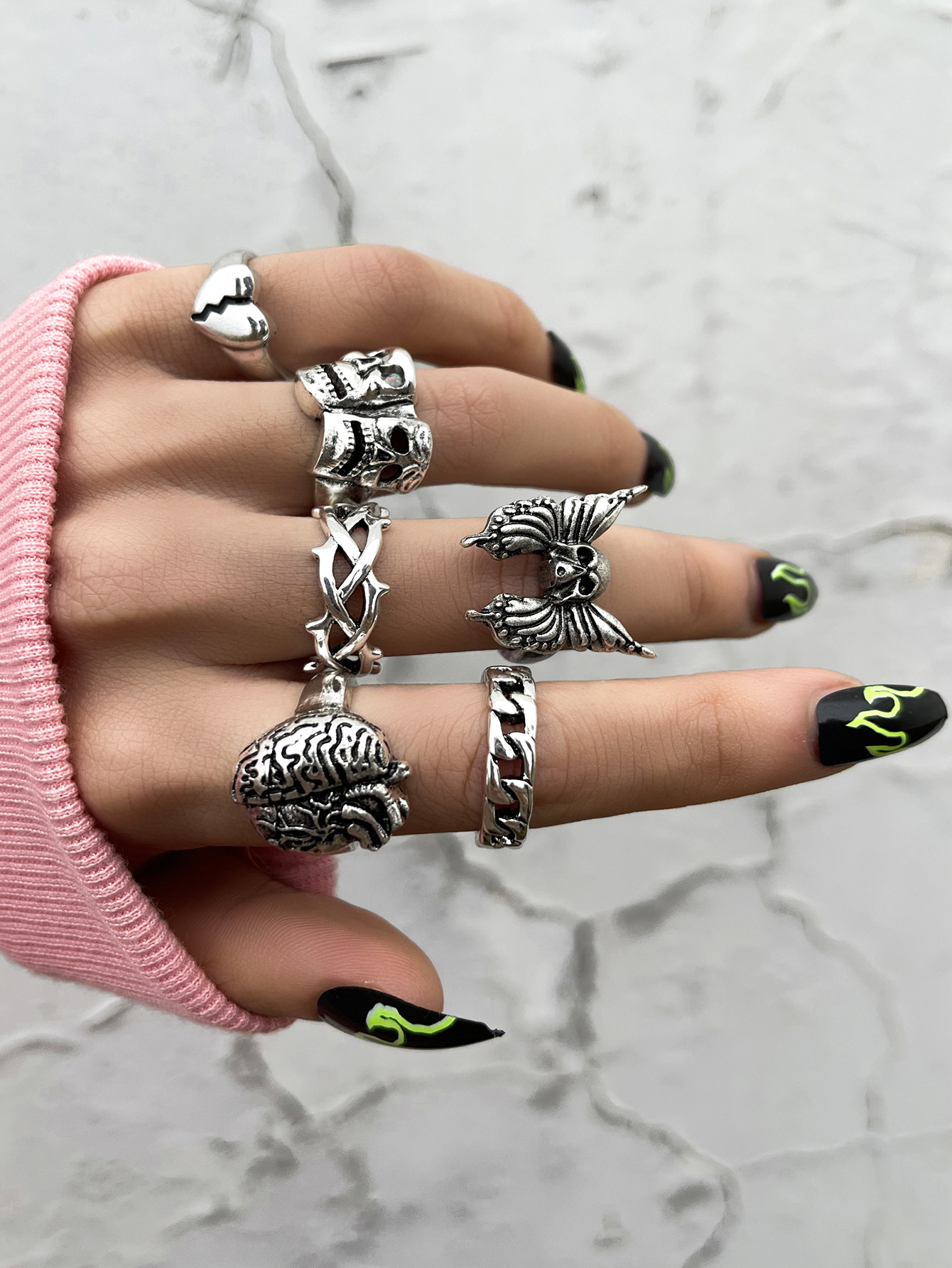 Punk Geometric Skull Alloy No Inlaid Rings