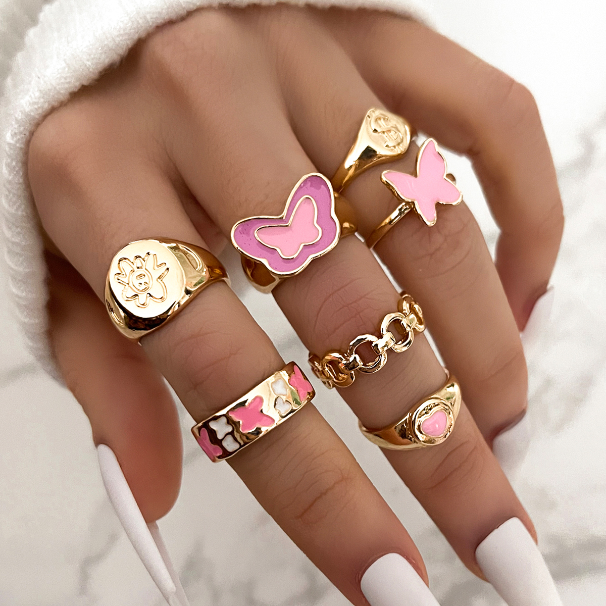 Fashion Heart Shape Butterfly Alloy No Inlaid Rings