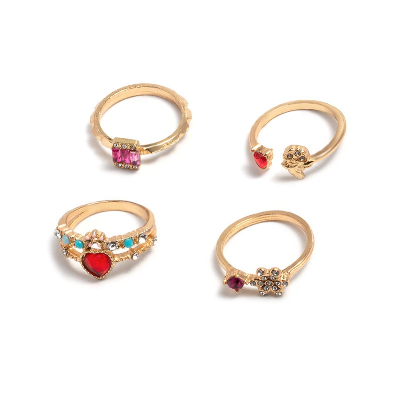 Womenu0027S Sweet Heart Flower Alloy Rings Zircon Stainless Steel Rings