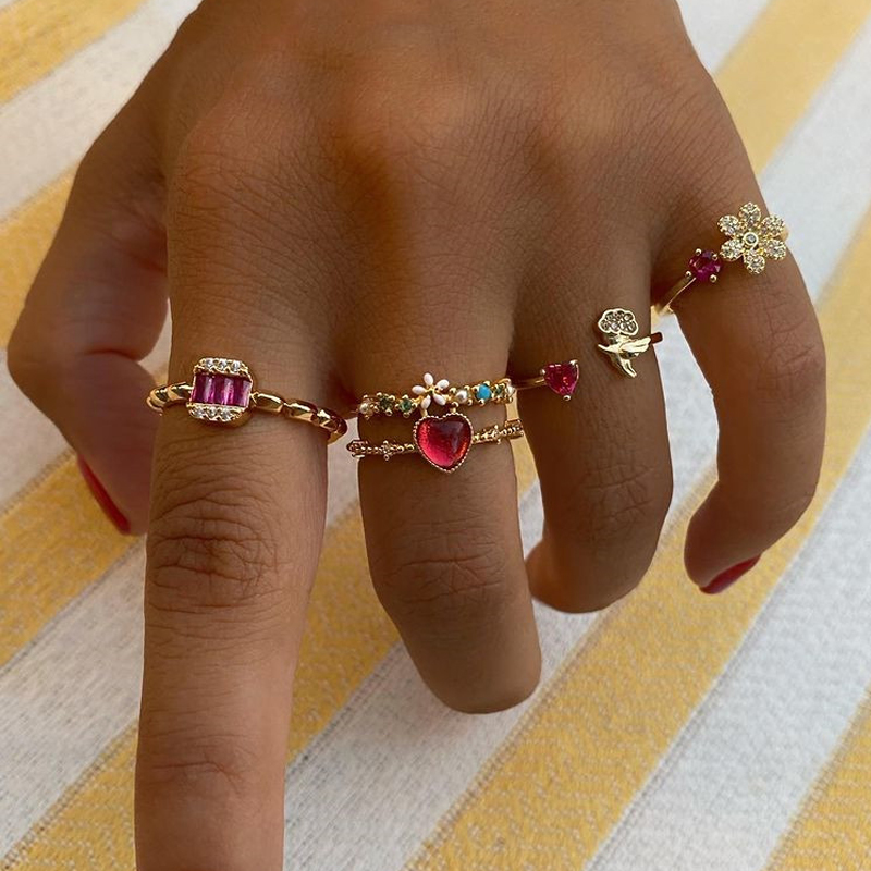 Womenu0027S Sweet Heart Flower Alloy Rings Zircon Stainless Steel Rings