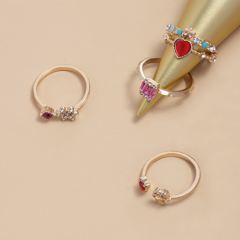 Womenu0027S Sweet Heart Flower Alloy Rings Zircon Stainless Steel Rings