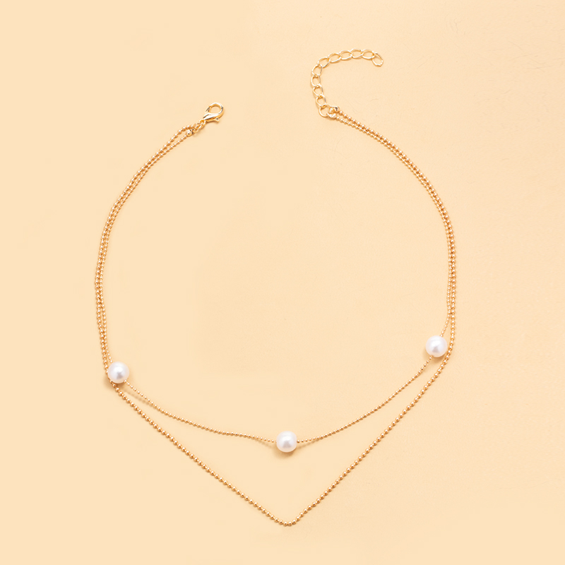 Womenu0027S Simple Style Solid Color Imitation Pearl Alloy Necklace Layered Necklaces