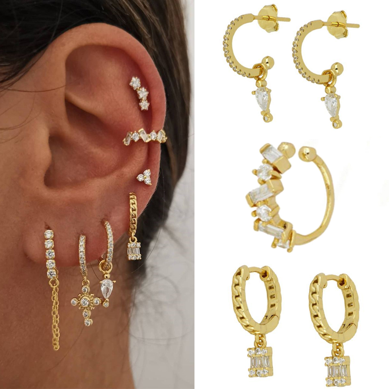 Womenu0027S Fashion Geometric Copper Earrings Gold Plated Inlaid Zircon Zircon Copper Earrings