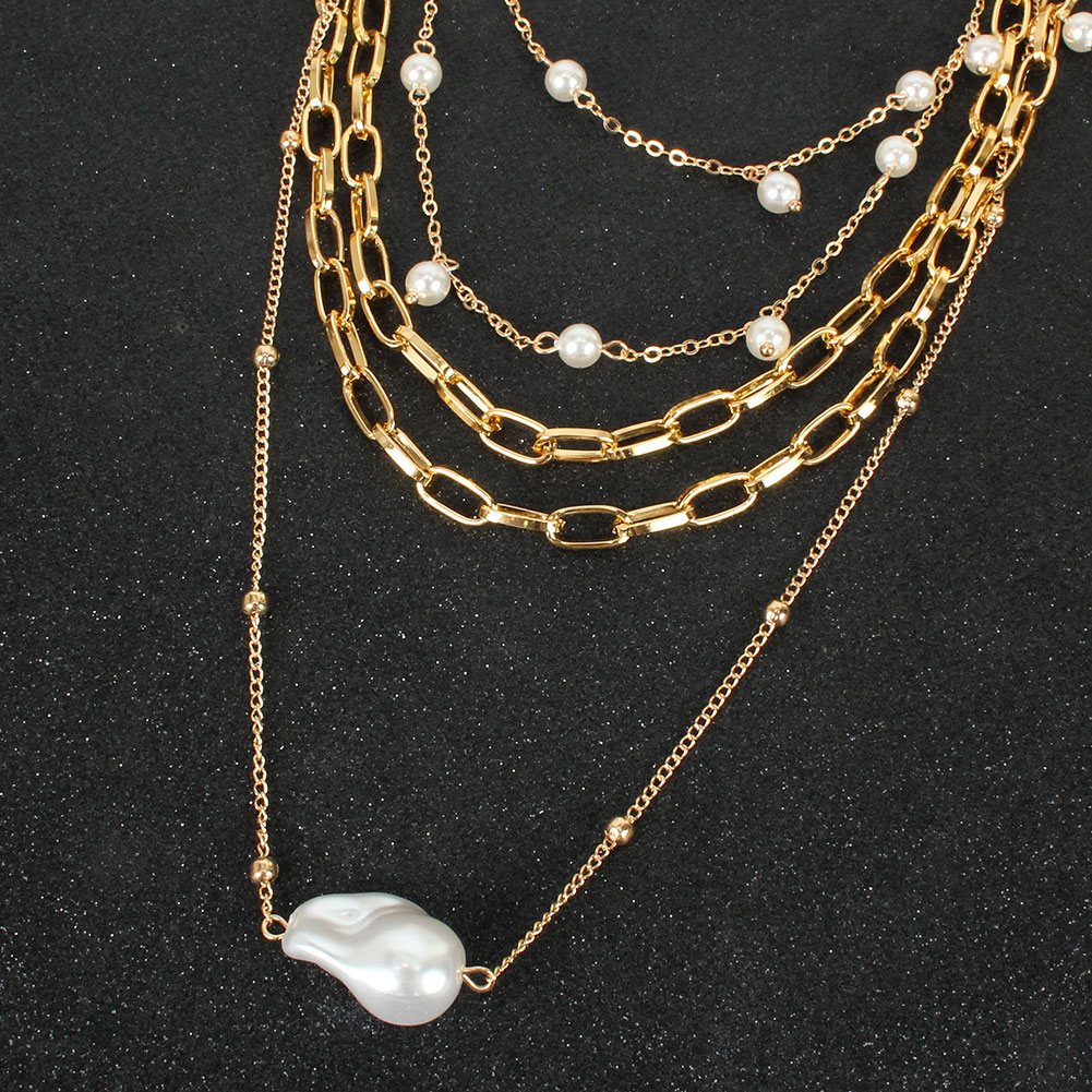 Fashion Geometric Alloy Pearl Plating Layered Necklaces