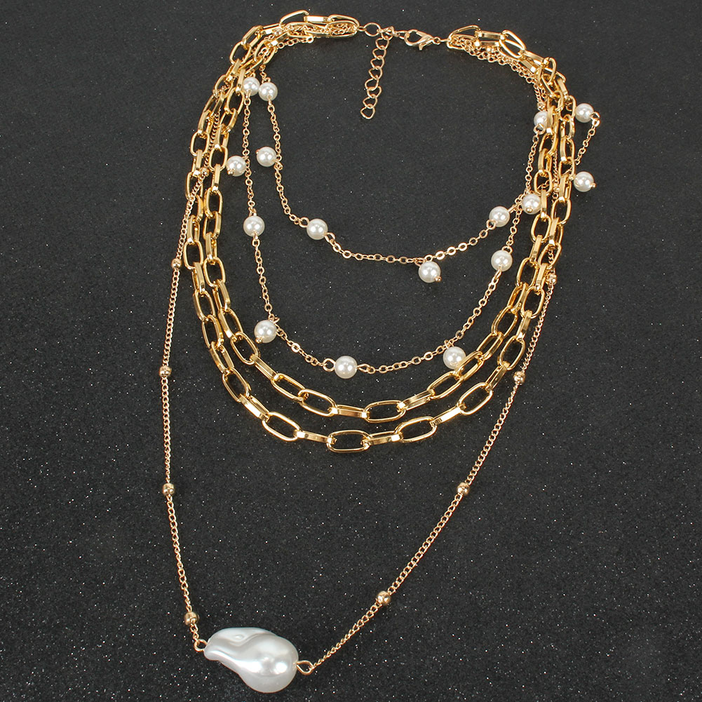 Fashion Geometric Alloy Pearl Plating Layered Necklaces