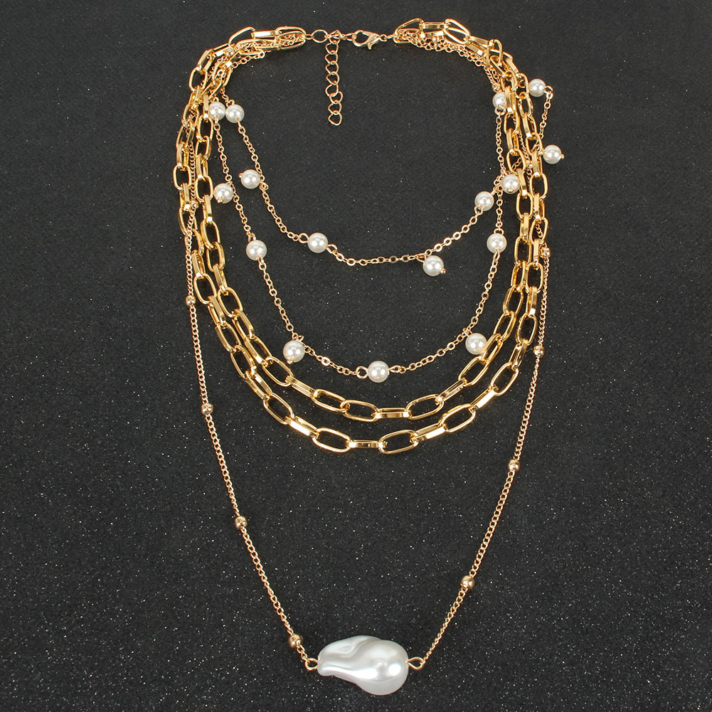 Fashion Geometric Alloy Pearl Plating Layered Necklaces