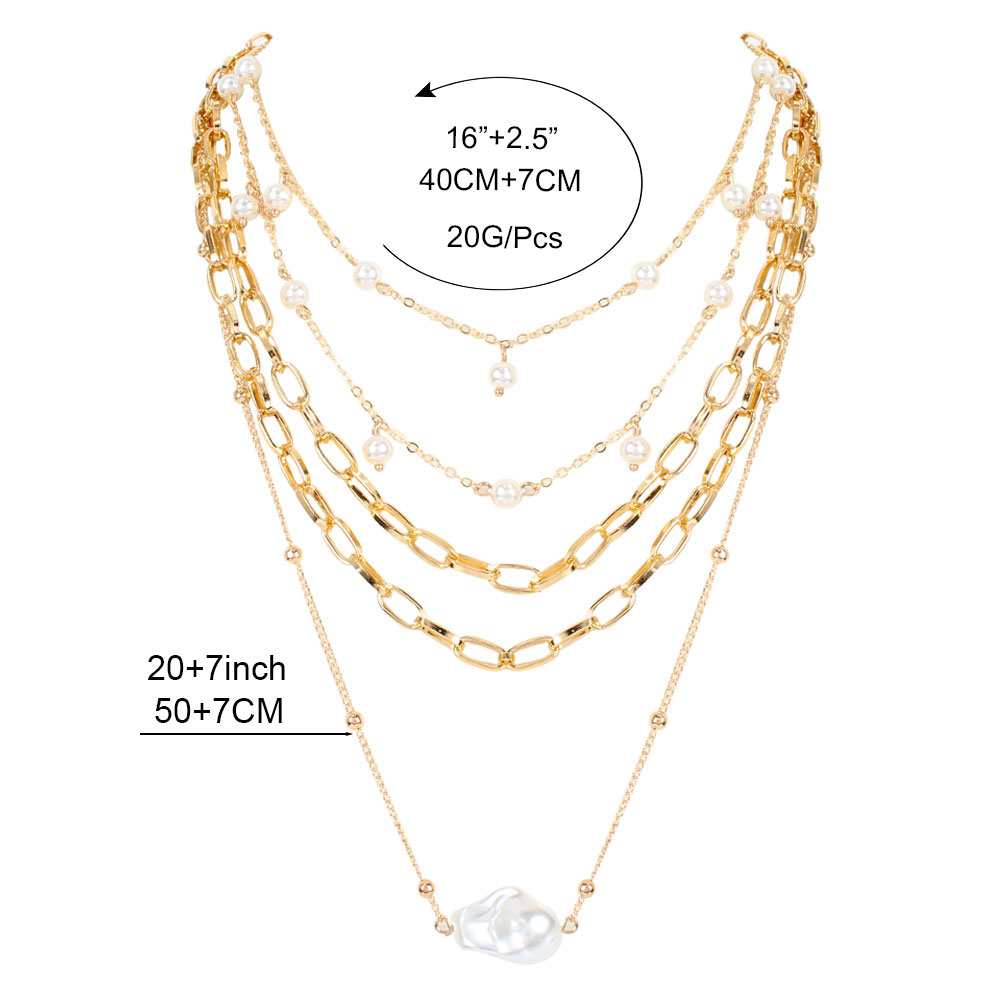 Fashion Geometric Alloy Pearl Plating Layered Necklaces