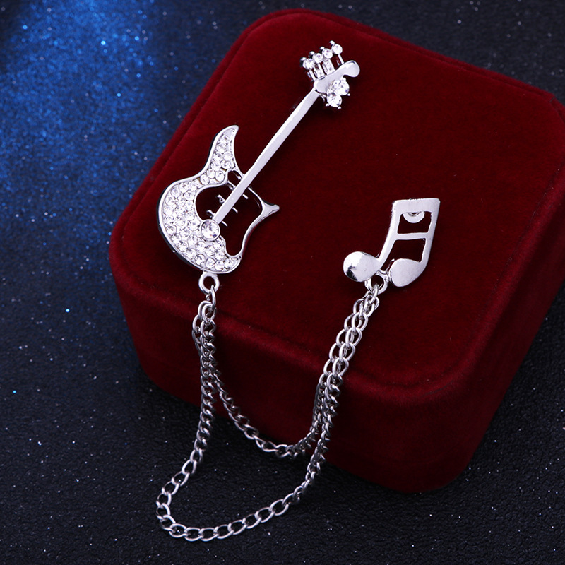 Fashion Guitar Notes Alloy Diamond Artificial Rhinestones Brooches