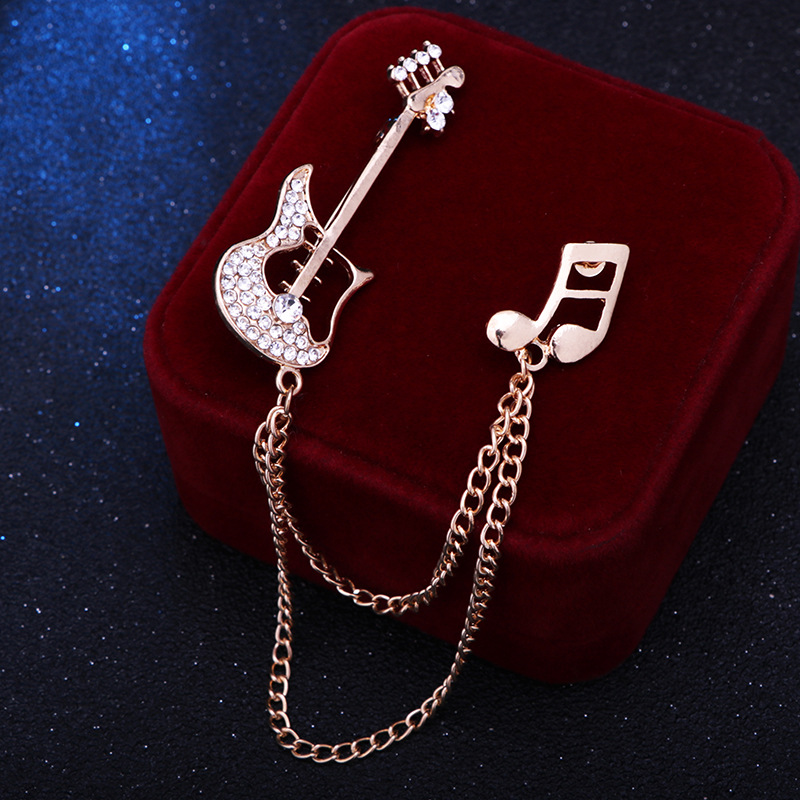 Fashion Guitar Notes Alloy Diamond Artificial Rhinestones Brooches