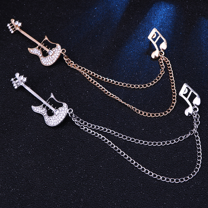 Fashion Guitar Notes Alloy Diamond Artificial Rhinestones Brooches