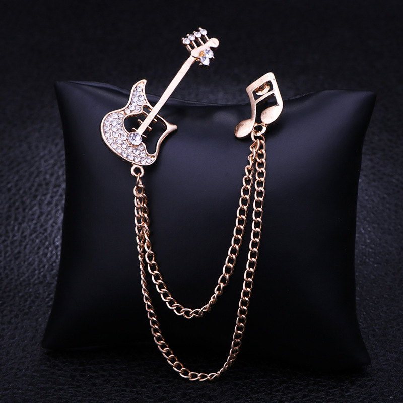 Fashion Guitar Notes Alloy Diamond Artificial Rhinestones Brooches