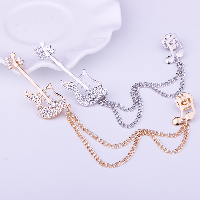 Fashion Guitar Notes Alloy Diamond Artificial Rhinestones Brooches