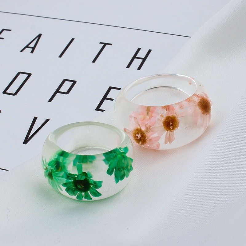 Womenu0027S Sweet Simple Style Flower Synthetic Resin Printing No Inlaid Rings