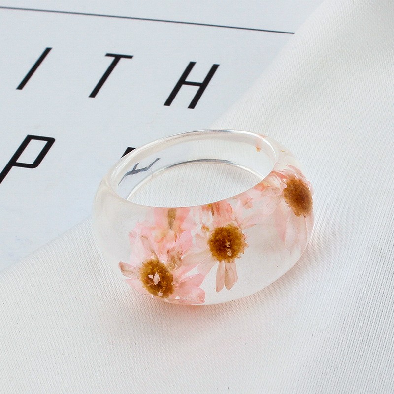 Womenu0027S Sweet Simple Style Flower Synthetic Resin Printing No Inlaid Rings