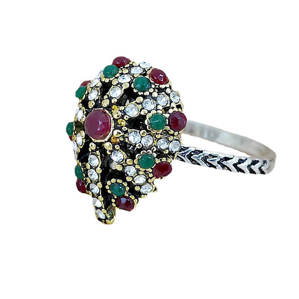 Retro Printing Alloy Flower Rhinestone Rings