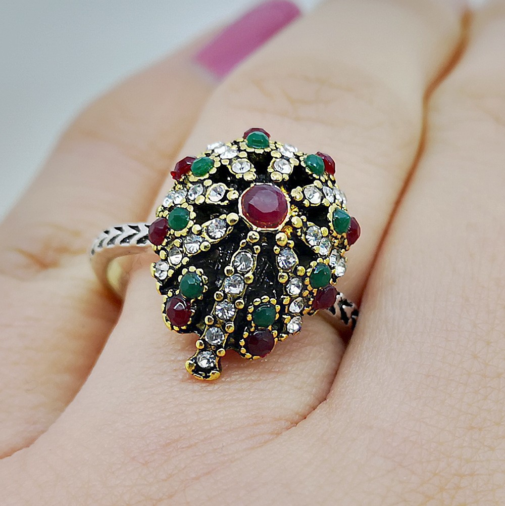 Retro Printing Alloy Flower Rhinestone Rings