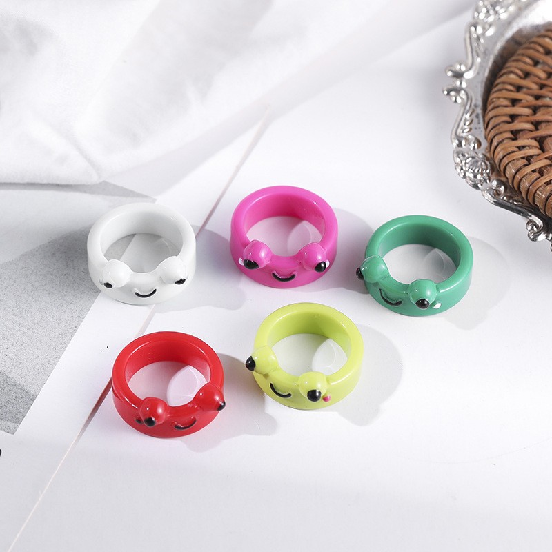 Womenu0027S Cute Frog Arylic Synthetic Resin Rings Printing and Dyeing Rings