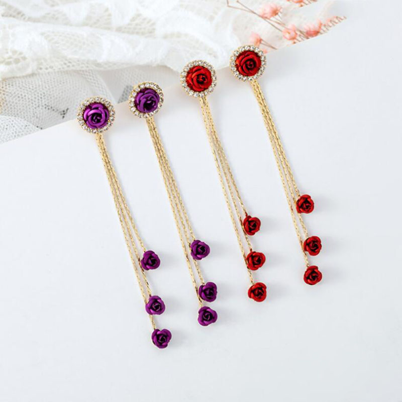 Fashion Rose Brass Earrings Tassel Copper Earrings