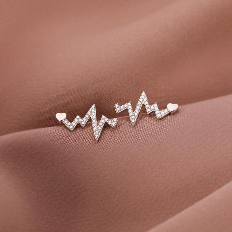 Simple Style Electrocardiogram Alloy Diamond Rhinestone Ear Studs