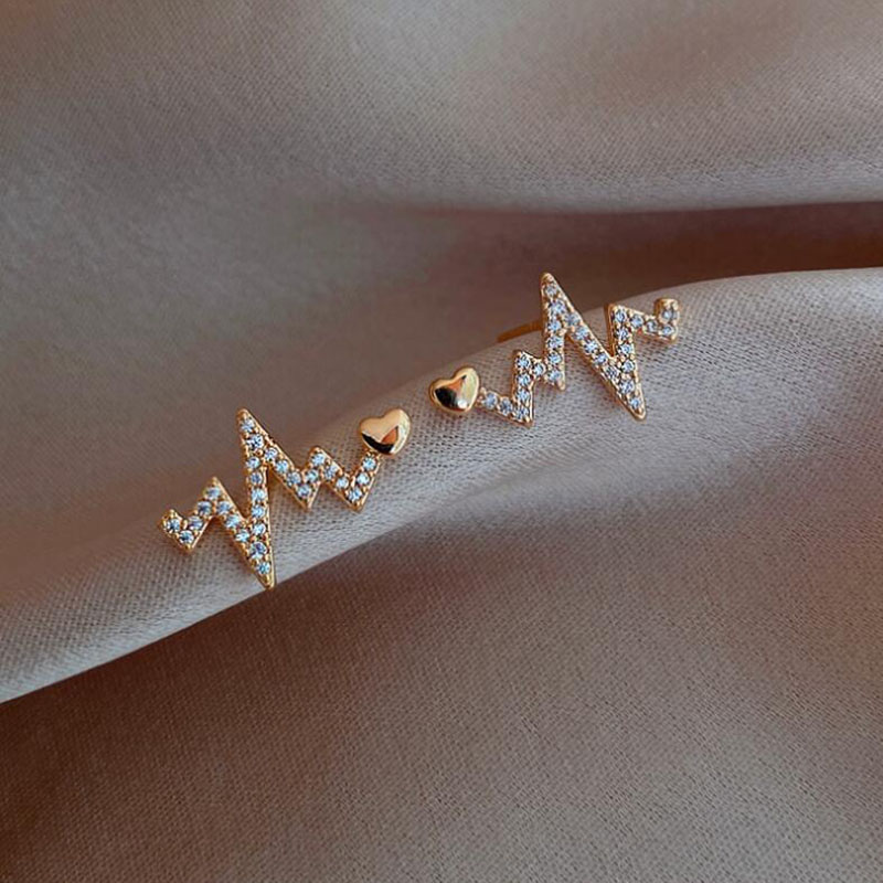 Simple Style Electrocardiogram Alloy Diamond Rhinestone Ear Studs