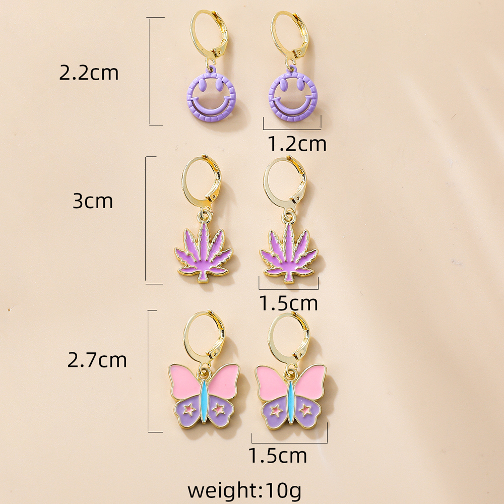 Fashion Maple Leaf Smiley Face Butterfly Alloy Plating Earrings