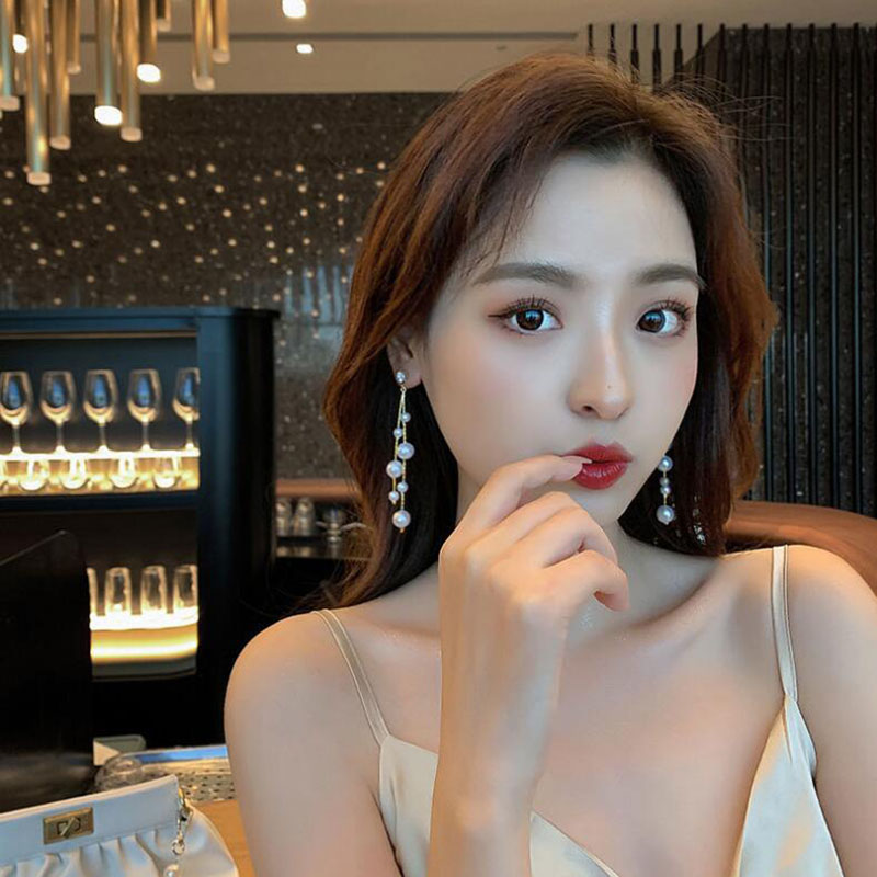 Fashion Tassel Brass Earrings Plating Artificial Pearls Copper Earrings