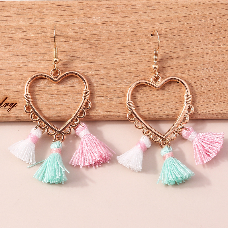 Fashion Heart Shape Alloy Tassel Earrings