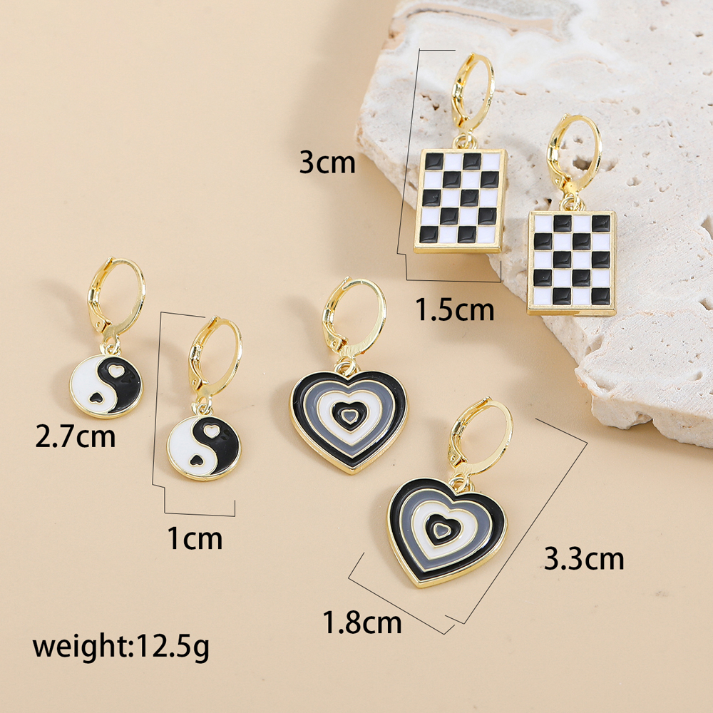 Fashion Round Color Block Heart Shape Alloy Plating Drop Earrings