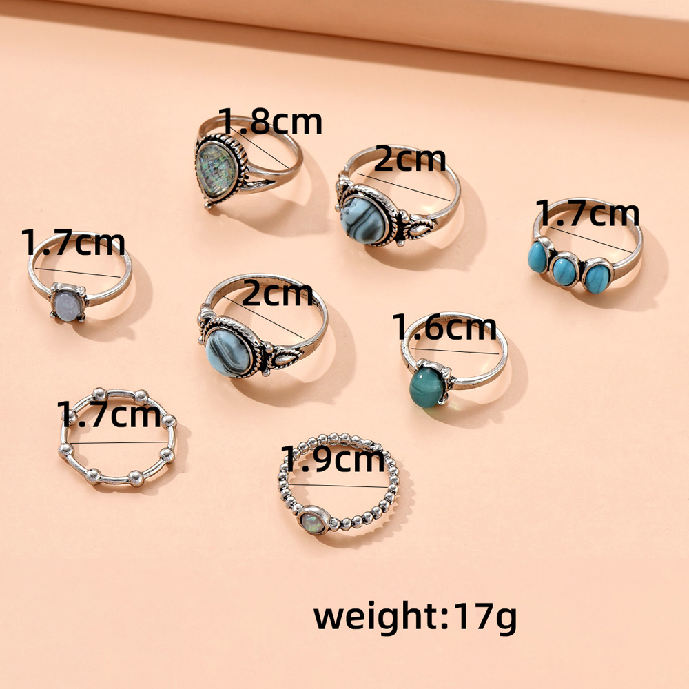 Retro Geometric Alloy Inlay Artificial Gemstones Rings