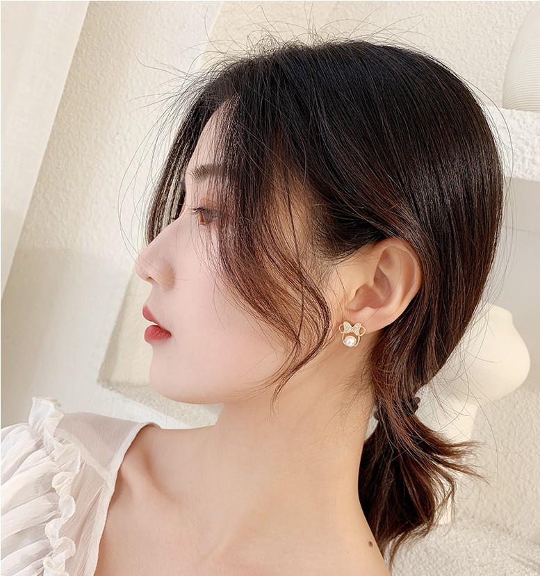 Fashion Bow Knot Alloy Rhinestone Artificial Pearl Ear Studs