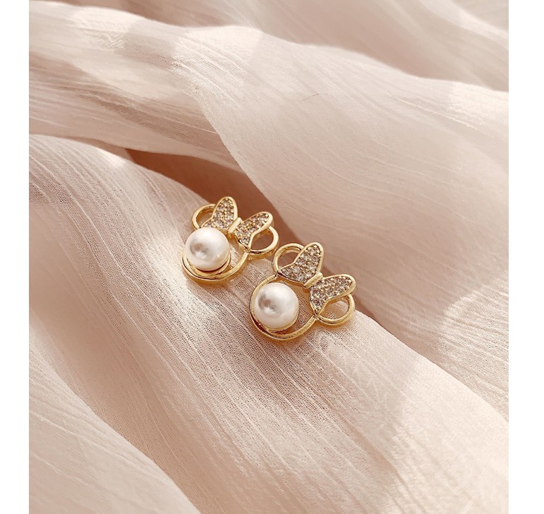 Fashion Bow Knot Alloy Rhinestone Artificial Pearl Ear Studs