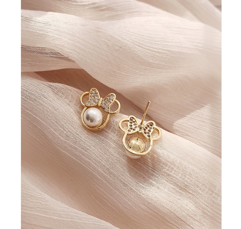 Fashion Bow Knot Alloy Rhinestone Artificial Pearl Ear Studs