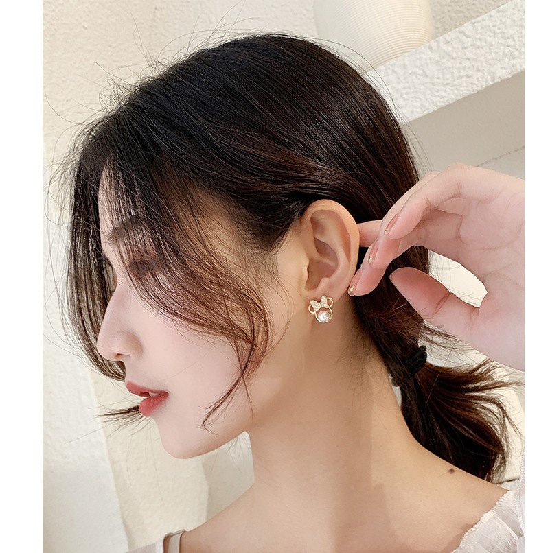 Fashion Bow Knot Alloy Rhinestone Artificial Pearl Ear Studs