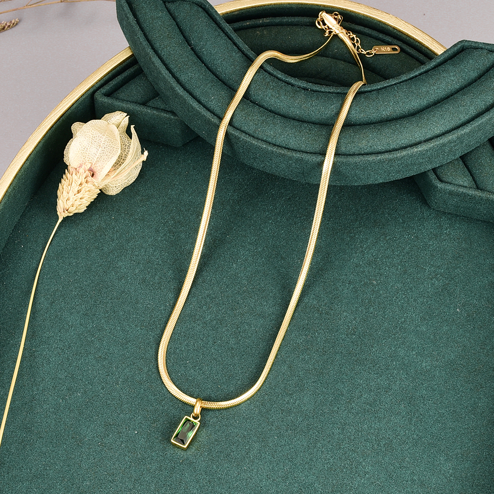 Retro Rectangle Titanium Steel Pendant Necklace Zircon Stainless Steel Necklaces