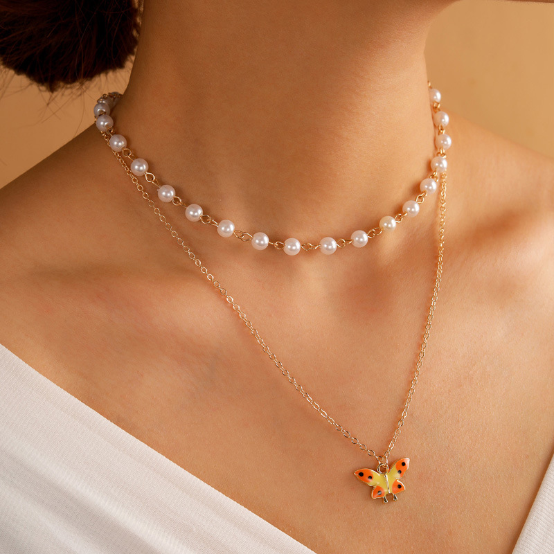 Korean Style Butterfly Alloy Artificial Pearls Necklace