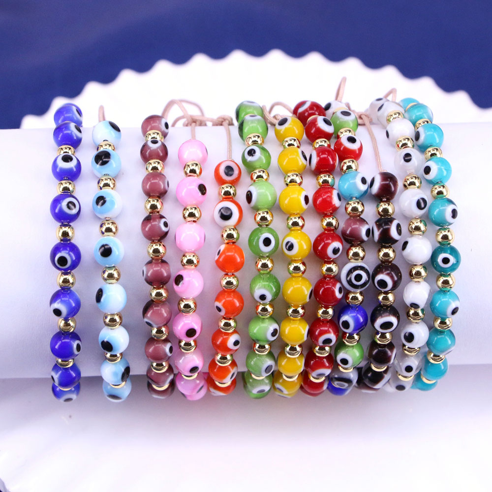 Casual Devilu0027S Eye Copper Bracelets Beaded Knitting Gold Plated Copper Bracelets