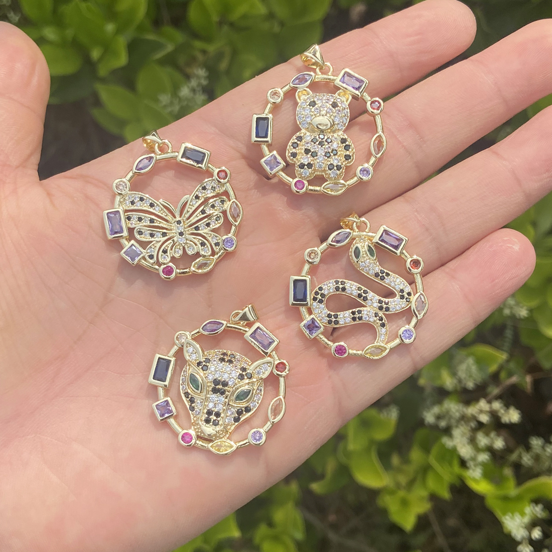 Fashion Animal Stainless Steel Copper Pendant Necklace Hollow Out Inlaid Zircon Zircon Stainless Ste