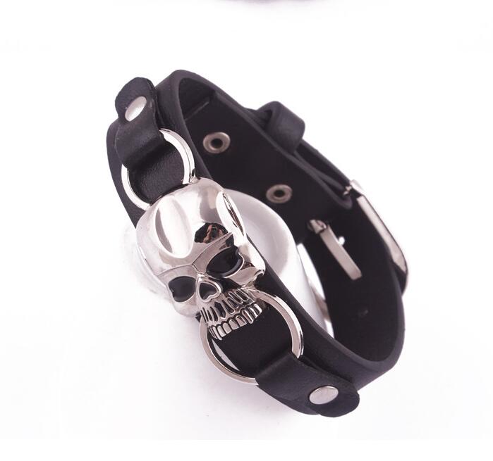 Punk Skull Pu Leather Alloy Bracelets 1 Piece