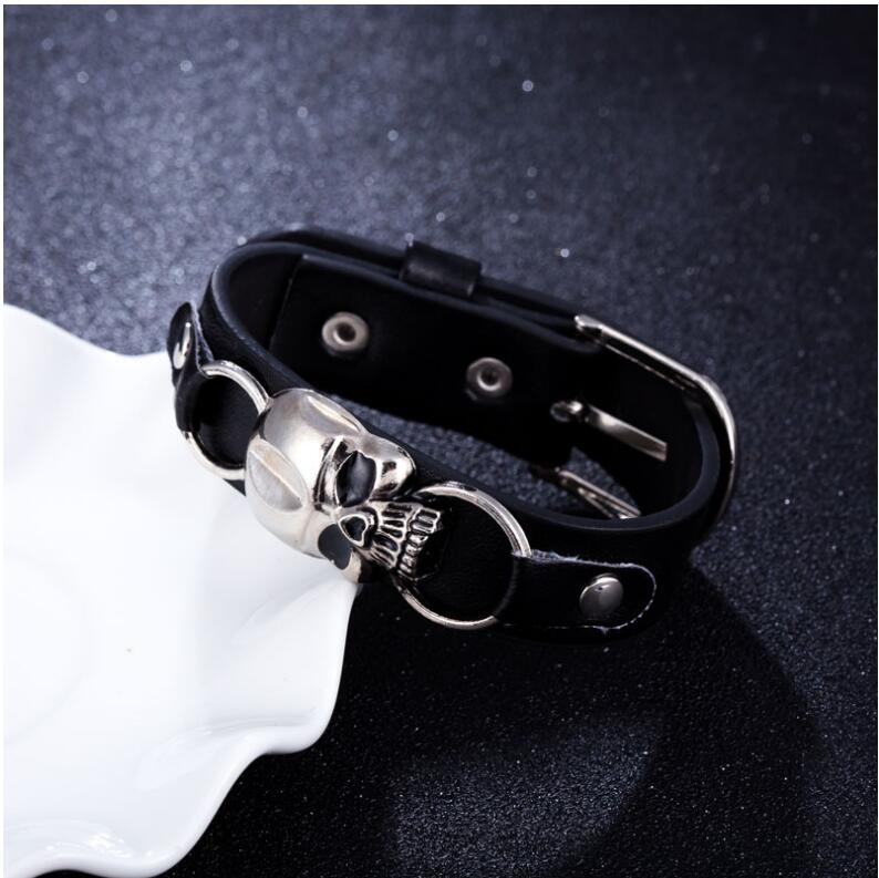 Punk Skull Pu Leather Alloy Bracelets 1 Piece