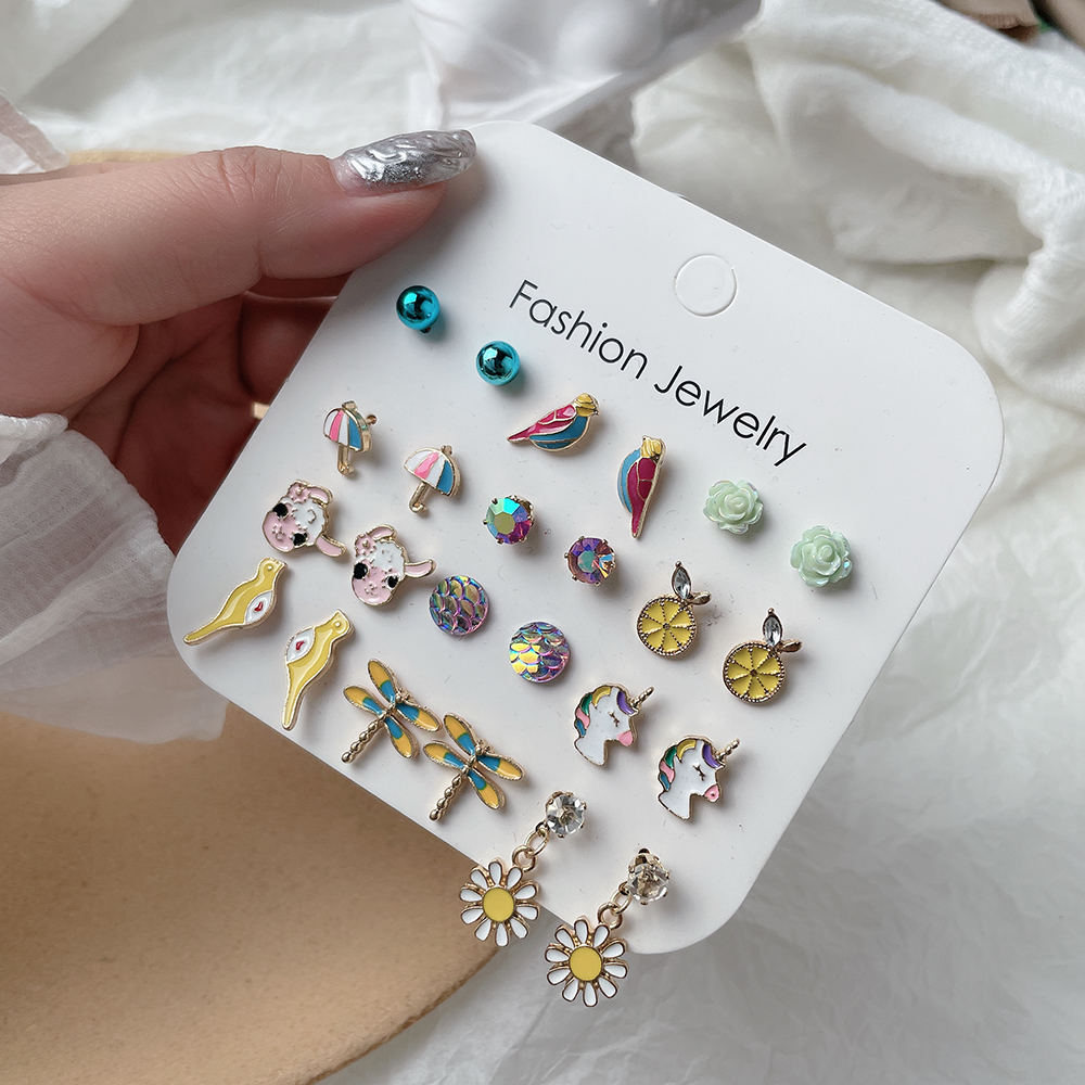 Cute Animal Fruit Alloy Ear Studs 1 Set