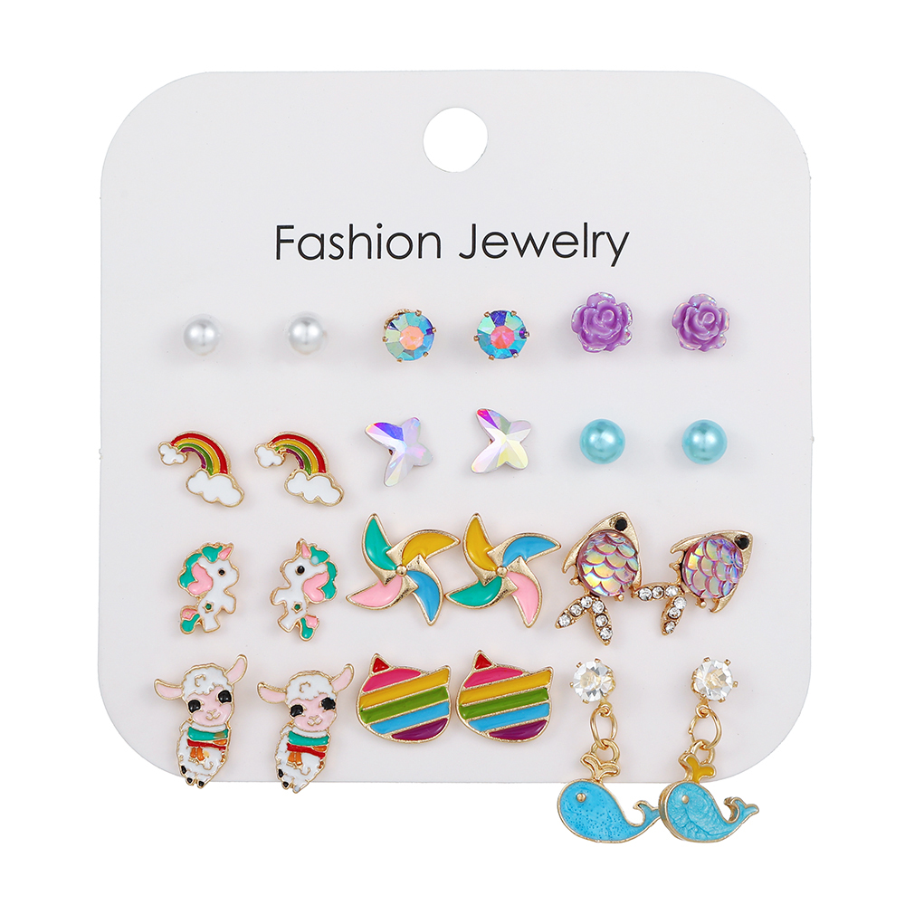 Cute Animal Fruit Alloy Ear Studs 1 Set