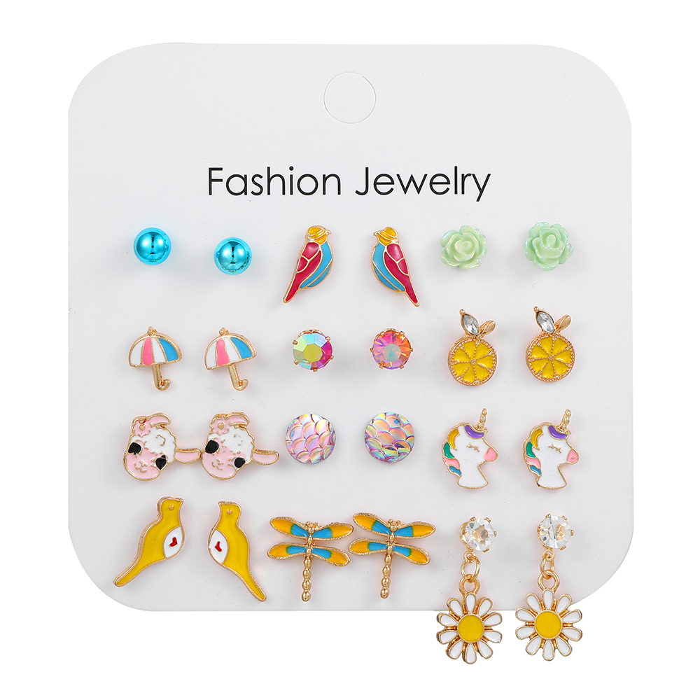 Cute Animal Fruit Alloy Ear Studs 1 Set