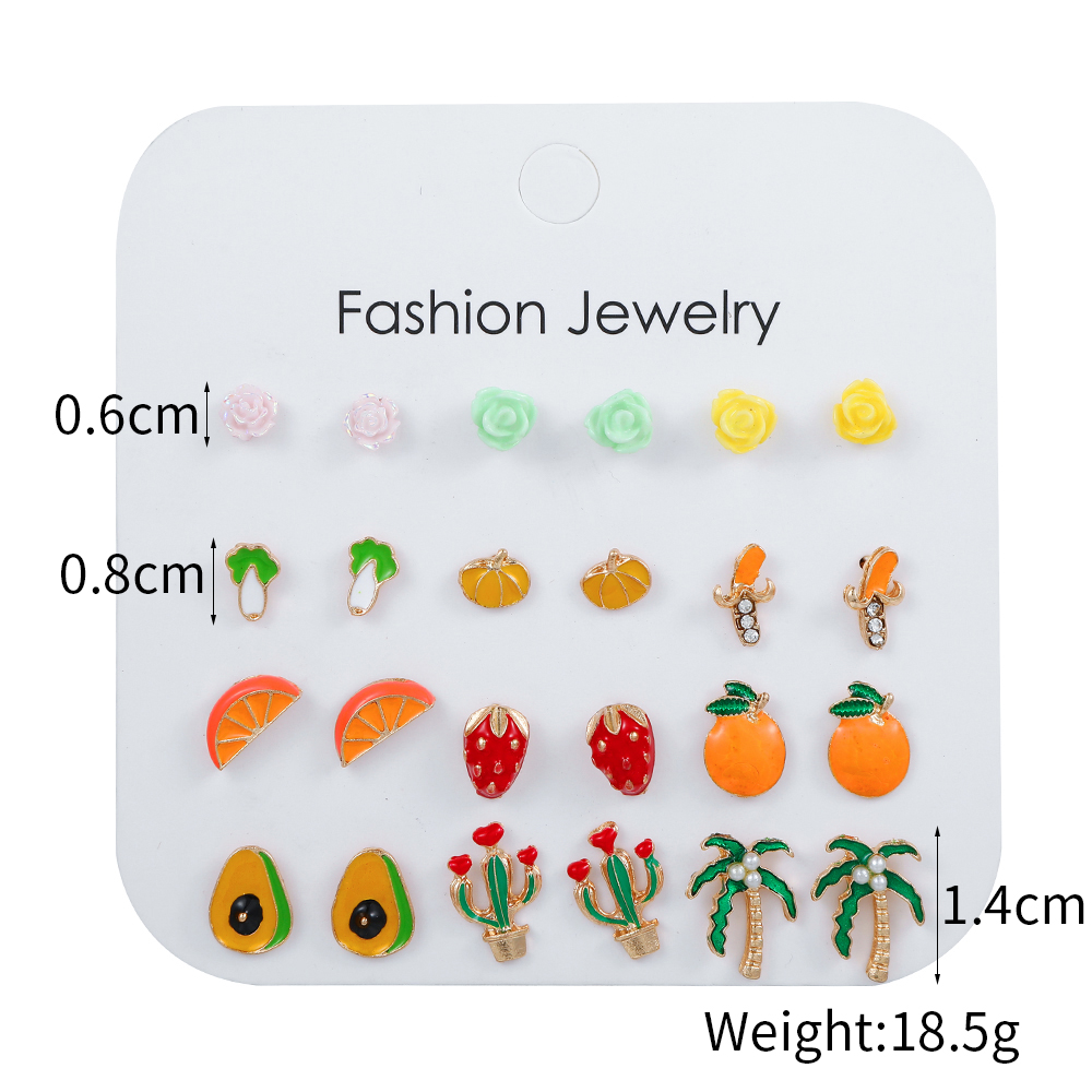 Cute Animal Fruit Alloy Ear Studs 1 Set