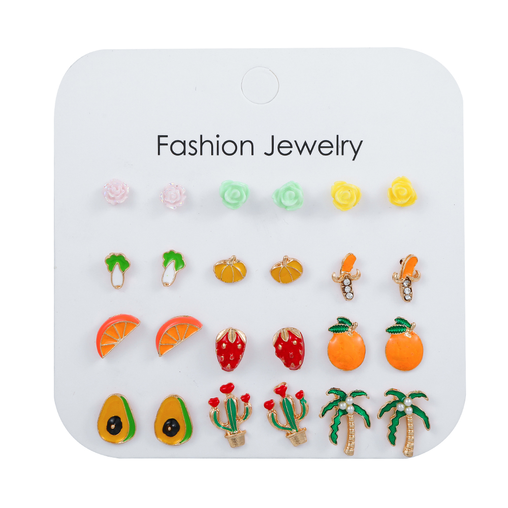 Cute Animal Fruit Alloy Ear Studs 1 Set