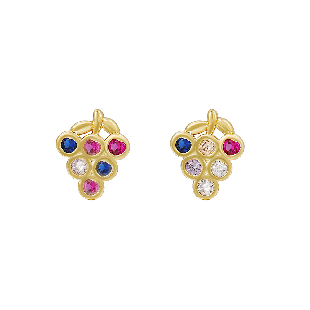 Fashion Palm Tree Fruit Copper Ear Studs Zircon Copper Rings