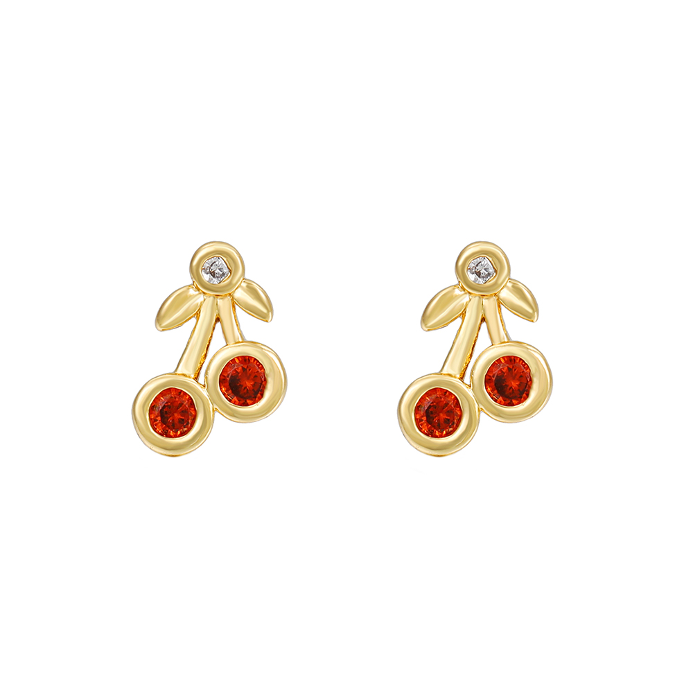 Fashion Palm Tree Fruit Copper Ear Studs Zircon Copper Rings