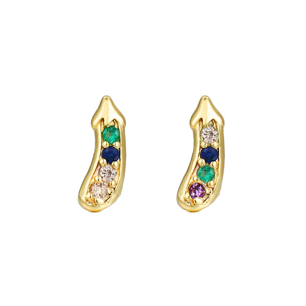 Fashion Palm Tree Fruit Copper Ear Studs Zircon Copper Rings