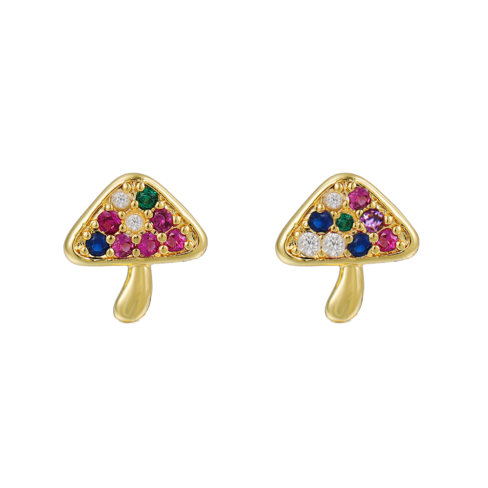 Fashion Palm Tree Fruit Copper Ear Studs Zircon Copper Rings